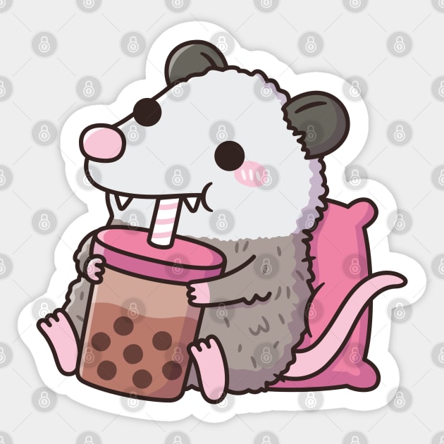 Cute Opossum Drinking Boba Tea Sticker by rustydoodle